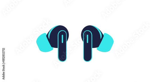 Minimalist blue and black wireless earbuds on white background
