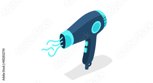 Isometric hair dryer on white background with streamlined design