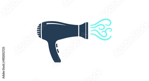 Modern hair dryer icon with airflow in minimalist style