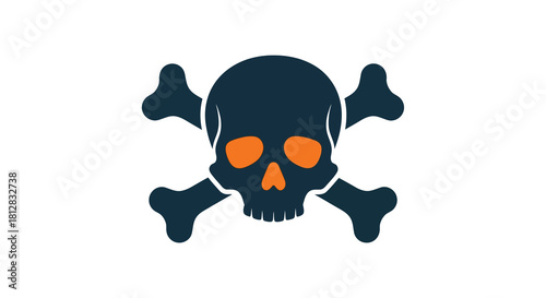 Minimalist skull and crossbones design with bold colors