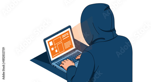 Cybersecurity threats: person in hoodie working on laptop illustrating