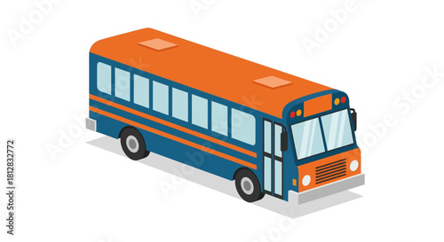 Colorful isometric bus design with orange and blue accents