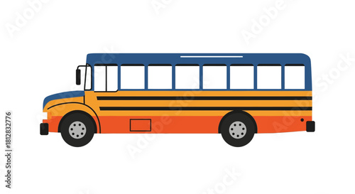 Colorful school bus side view in flat design on white background