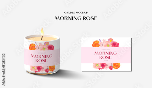 Beautiful Morning Rose Candle Mockup featuring a lovely Floral Design for your ambiance