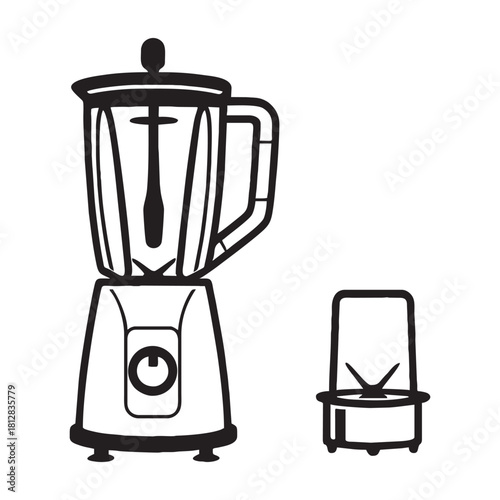 silhouette icons of various kitchen blenders, including personal and countertop models with jars and controls, representing concepts of food preparation, healthy eating, kitchen appliances, and home c
