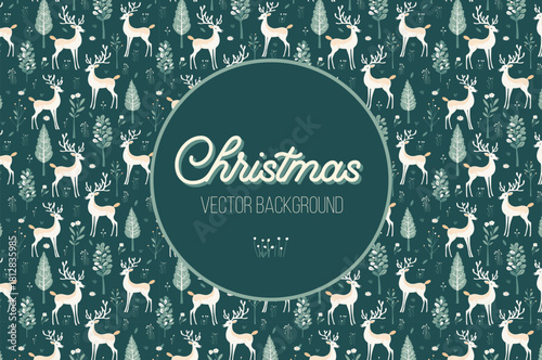 A festive and cheerful Christmas background featuring reindeer and beautifully arranged trees