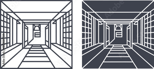 Linear perspective illustration of a hallway vector drawing of interior architecture suitable for architectural visualization or design projects