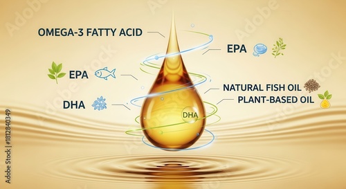 Illustration of omega-3 fatty acids from diverse sources