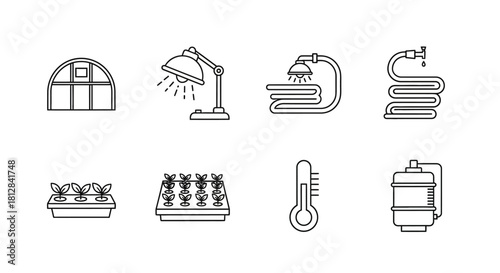 Modern linear icons for indoor farming and hydroponic systems design