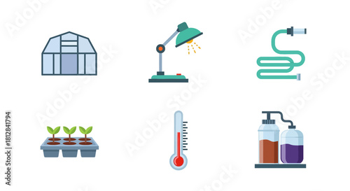 Gardening tools and equipment for greenhouse cultivation in modern fla