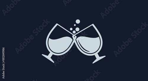 Minimalist champagne glasses celebration silhouette on dark background