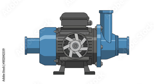 Industrial water pump design in flat style with detailed mechanical fe
