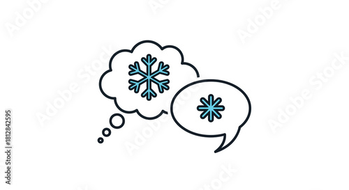 Linear snowflake thought and speech bubbles icon for winter conversati