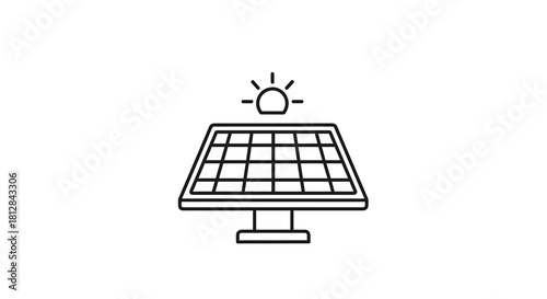 Minimalist solar panel design with sun icon on white background