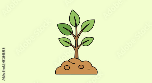 Simple flat design young plant with green leaves on light background
