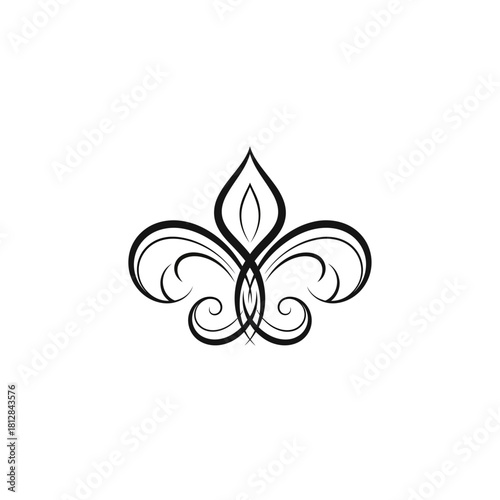 Elegant black stylized fleur de lis symbol with decorative scrollwork