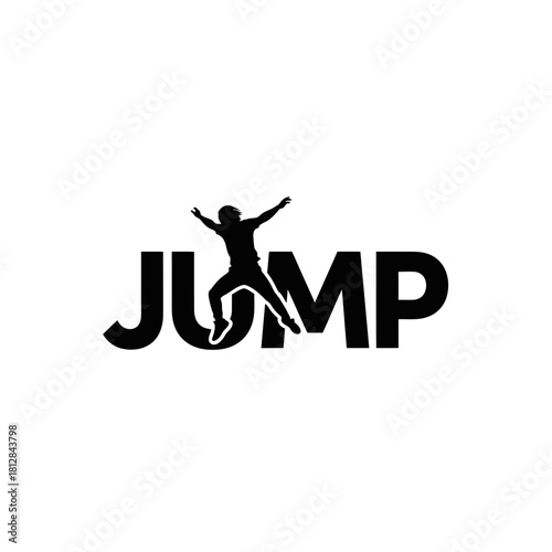 Silhouette of person jumping integrated into the word jump