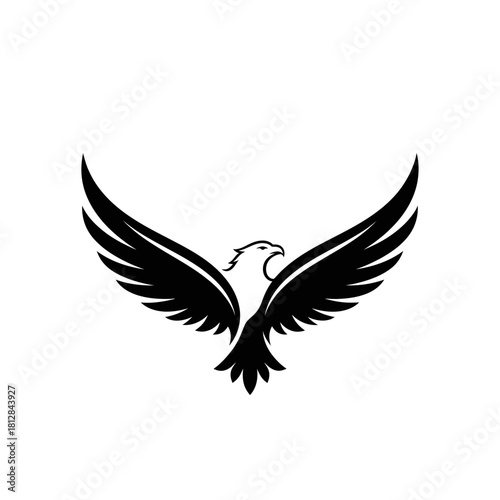 Black and white silhouette of an eagle with wings spread wide