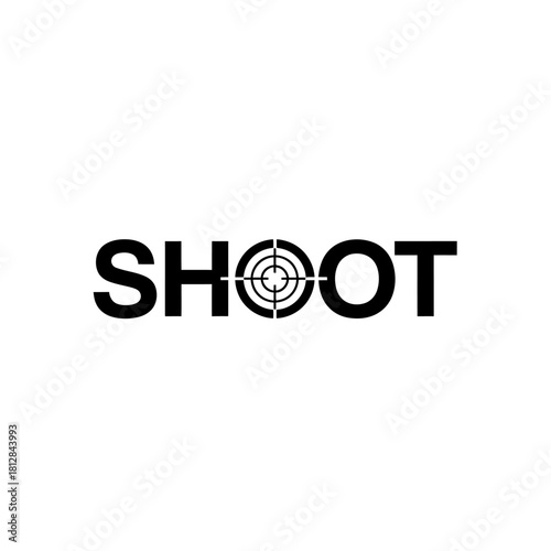 Black text word shoot with target symbol replacing letter o