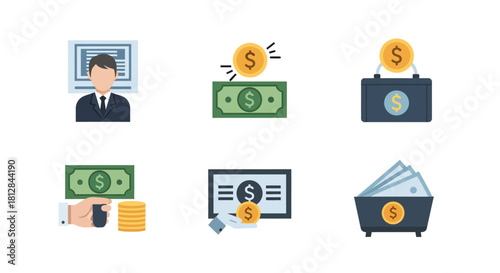 Financial icons: money currency banking and investment concepts in