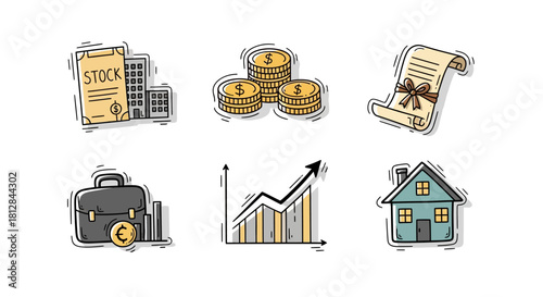 Financial growth concepts with hand-drawn business icons