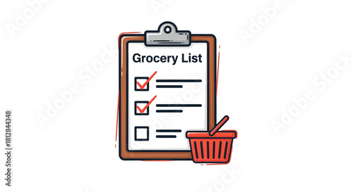 Grocery checklist and basket icon with bold linear style
