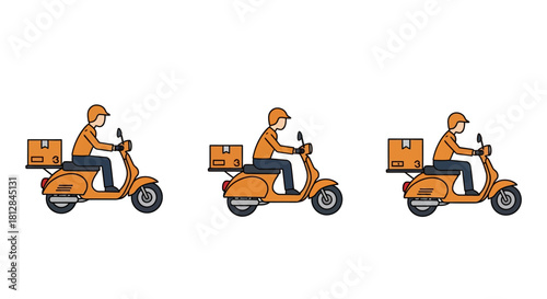 Flat design courier on scooters delivering packages