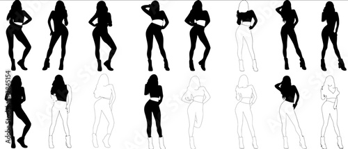 Various poses of women in line art vector illustration Perfect for fashion design animation storyboards and body positive campaigns Showcasing femininity