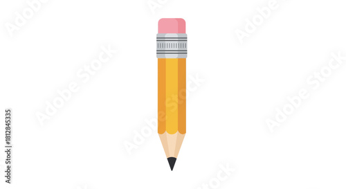 Minimalist flat design pencil with eraser on white background