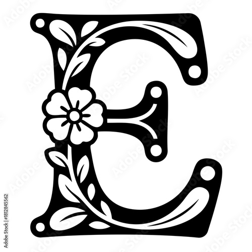 Letter E Floral Monogram