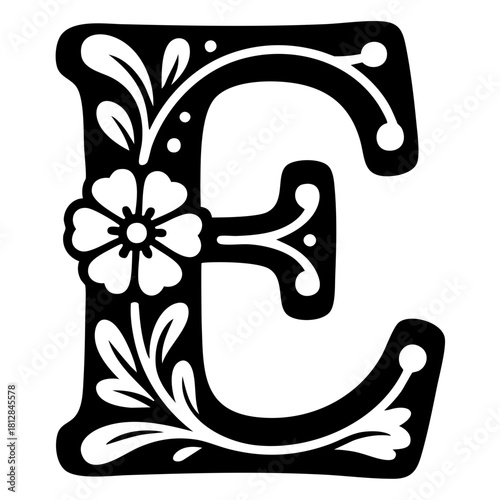 Letter E Floral Monogram