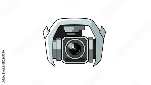 A minimalist stylized illustration of a drone camera gimbal