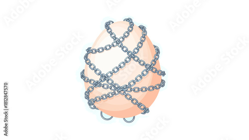 A pale orange egg is wrapped in a silver chain