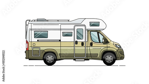 A pixel art illustration of a beige and white camper van