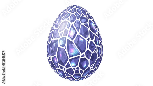 A purple crystallike egg with white geometric patterns