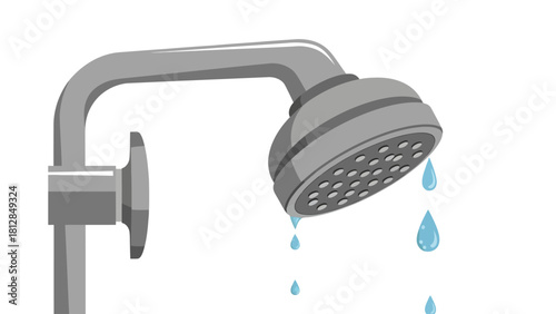 A shower head with water droplets falling