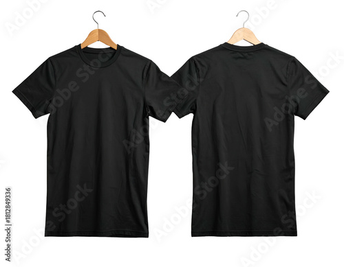 Black t-shirt, front and back view