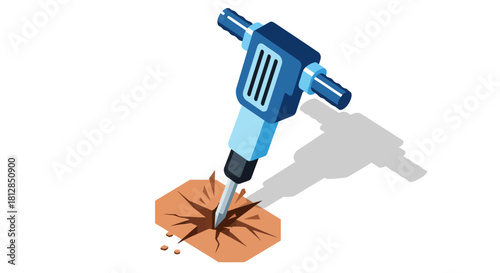 Isometric jackhammer breaking ground with detailed 3d design