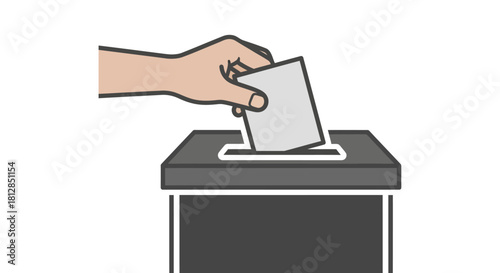 Hand voting ballot insert into box clip art with minimalist flat design