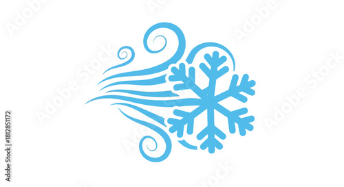 Winter breeze emblem with snowflake and swirls in minimalist blue design