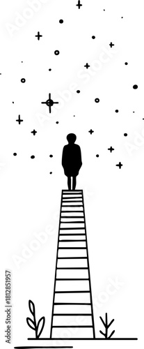 Silhouette on Ladder Reaching for Stars