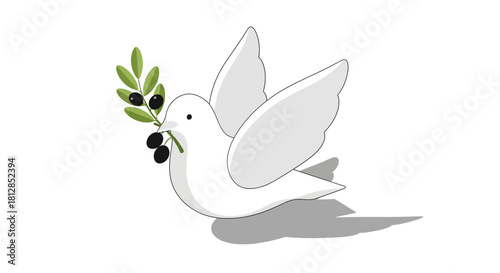 Peaceful dove with olive branch in minimalist style
