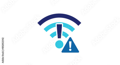 Wifi connection alert icon with exclamation mark on white background