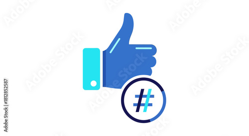 Thumbs up icon with hashtag in blue gradient design