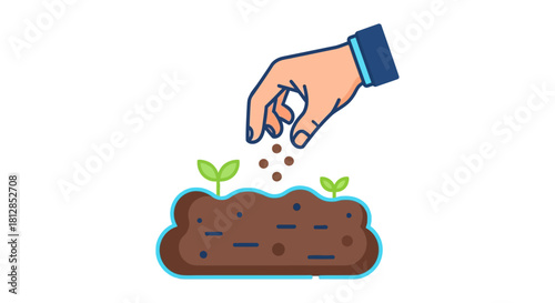 Hand planting seeds in soil: flat design for agriculture and gardening concepts