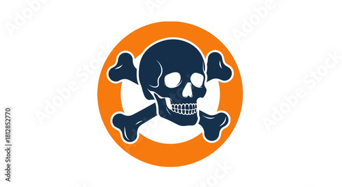 Skull and crossbones in bold colorful circle design for warning graphics