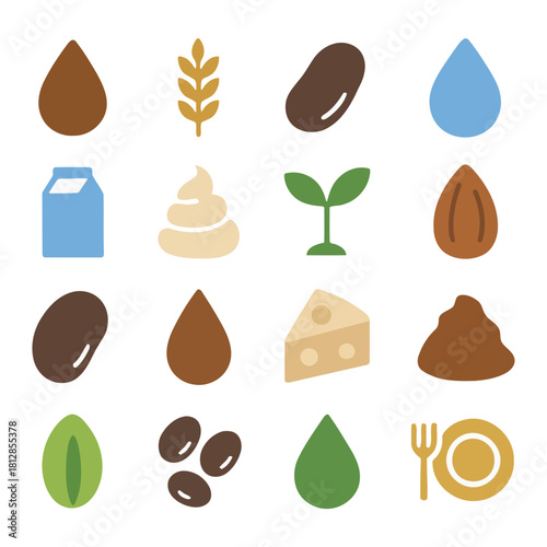 Healthy Diet Icons: A vibrant collection of colorful food icons, visually representing a balanced and nutritious diet, perfect for conveying health, wellness, and culinary themes.