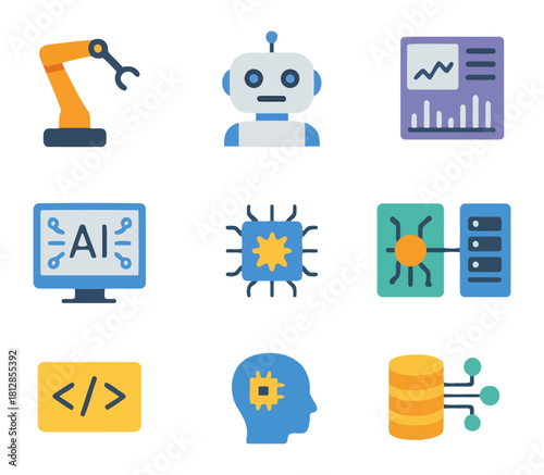 Robotics and Digital Innovation: An array of graphical elements representing modern technology and digital transformation, embodying the essence of futuristic advancements.