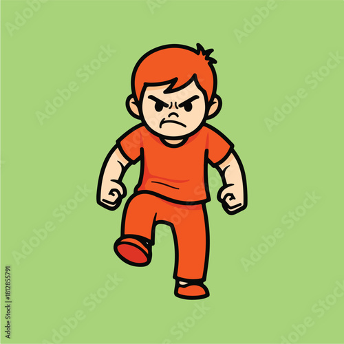 Angry little boy cartoon character illustration.