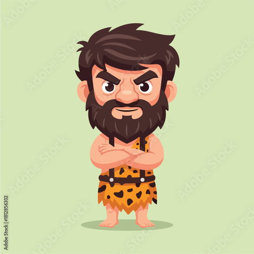 Cartoon Caveman Character with Arms Crossed and Stern Expression.